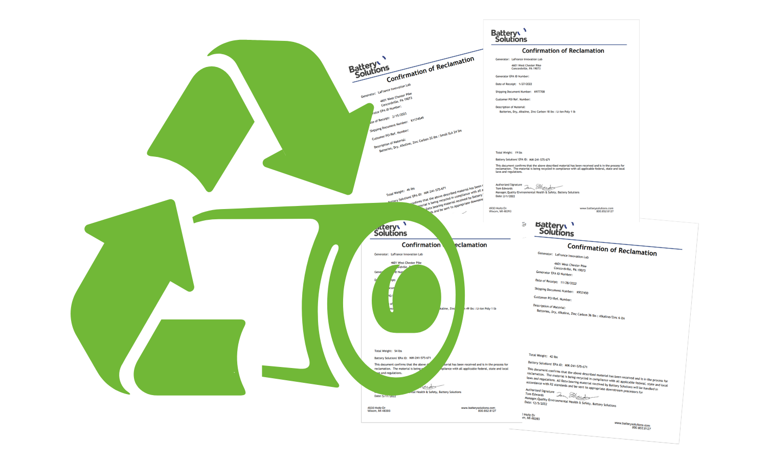 Recycle logo with battery included to show battery recycling