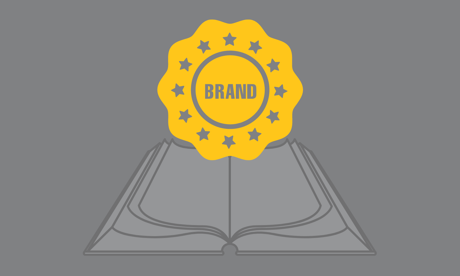 open book with the word brand coming off the page. brand is surrounded by stars.